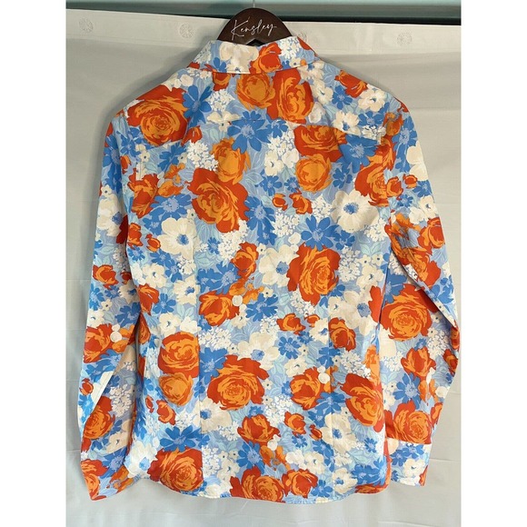 Lands End Womens Button Up Collared Floral Tropical Top No Iron Supima Size 4 - Picture 2 of 4